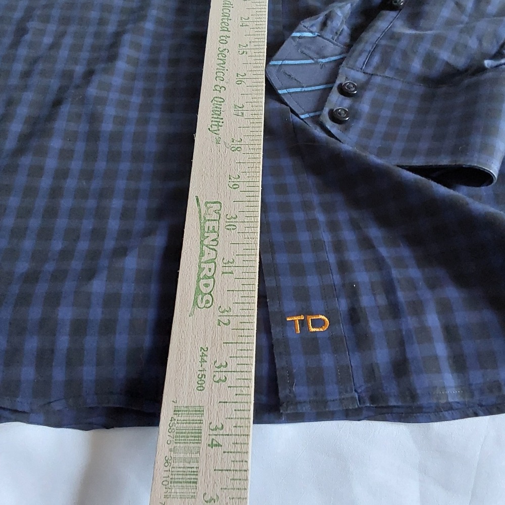 Thomas Dean Mens Long Sleeve Blue & Black Check Dress Shirt Flip Cuff Size XL - Picture 6 of 8